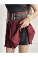 Kadın Çift Kemerli Şortlu Pileli Etek Bordo