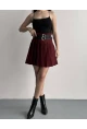Kadın Çift Kemerli Şortlu Pileli Etek Bordo