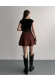 Kadın Çift Kemerli Şortlu Pileli Etek Kahve