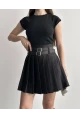 Kadın Çift Kemerli Şortlu Pileli Etek Siyah