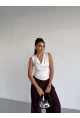 Kadın Degaje Yaka Kolsuz Bluz Beyaz