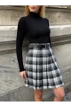 Kadın Ekose Desen Kemerli Yüksel Bel Şort Astarlı Mini Etek