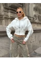 Kadın Ekru Fermuarlı Hoodie Sweatshirt