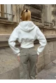 Kadın Ekru Fermuarlı Hoodie Sweatshirt