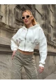 Kadın Ekru Fermuarlı Hoodie Sweatshirt