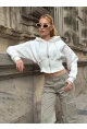 Kadın Ekru Fermuarlı Hoodie Sweatshirt