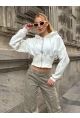 Kadın Ekru Fermuarlı Hoodie Sweatshirt