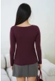 Kadın Geniş Yaka Uzun Kol Lycralı Penye Bluz
