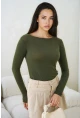 Kadın Geniş Yaka Uzun Kol Lycralı Penye Bluz