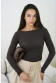 Kadın Geniş Yaka Uzun Kol Lycralı Penye Bluz