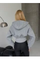 Kadın Gri Fermuarlı Hoodie Sweatshirt