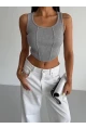 Kadın Gri Kaşkorse Crop Bluz