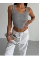 Kadın Gri Kaşkorse Crop Bluz