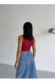 Kadın Bordo Kaşkorse Crop Bluz