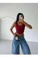 Kadın Bordo Kaşkorse Crop Bluz
