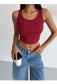 Kadın Bordo Kaşkorse Crop Bluz