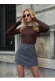 Kadın İnce Kemerli Gri Şort Etek