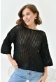 Kadın Kayık Yaka Örgü Detay Oversize Triko Kazak