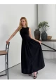 Kadın Kayık Yaka Üstü Esnek Viskon Alt Geniş Poplin Dokuma Kolsuz Siyah Elbise