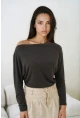 Kadın Kayık Yaka Yarasa Kol Lycralı Penye Bluz