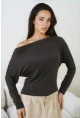 Kadın Kayık Yaka Yarasa Kol Lycralı Penye Bluz