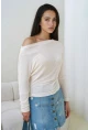 Kadın Kayık Yaka Yarasa Kol Lycralı Penye Bluz