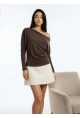 Kadın Kayık Yaka Yarasa Kol Yakası Troklu Lycralı Penye Bluz