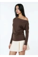 Kadın Kayık Yaka Yarasa Kol Yakası Troklu Lycralı Penye Bluz
