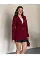 Kadın Kemerli Toka Detay Premium Blazer Ceket Bordo