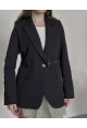 Kadın Kemerli Toka Detay Premium Blazer Ceket Siyah
