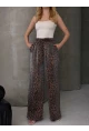 Kadın Leopar Desenli Beli Lastikli Bol Paça Pantalon