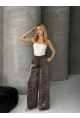 Kadın Leopar Desenli Beli Lastikli Bol Paça Pantalon