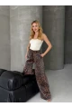 Kadın Leopar Desenli Beli Lastikli Bol Paça Pantalon