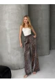 Kadın Leopar Desenli Beli Lastikli Bol Paça Pantalon