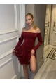 Kadın Omuz Detay Mini Elbise Bordo