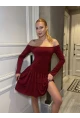 Kadın Omuz Detay Mini Elbise Bordo