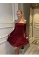 Kadın Omuz Detay Mini Elbise Bordo