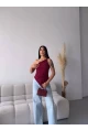 Kadın Omuz Detay Tasarım Bluz Bordo