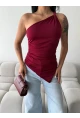 Kadın Omuz Detay Tasarım Bluz Bordo