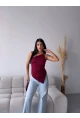 Kadın Omuz Detay Tasarım Bluz Bordo