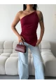 Kadın Omuz Detay Tasarım Bluz Bordo