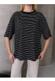 Kadın Oversize Çizgili Tişört Siyah
