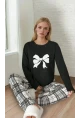 Kadın Ekose Fiyonk Baskılı Pijama Takım