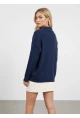 Kadın Polo Yaka Fitilli Triko Kazak Lacivert