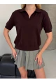 Kadın Polo Yaka Kısa Kollu Triko Bluz