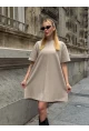 Kadın Rahat Kesim Soft Kısa Elbise Bej