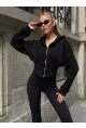 Kadın Siyah Fermuarlı Hoodie Sweatshirt