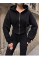Kadın Siyah Fermuarlı Hoodie Sweatshirt