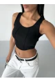 Kadın Siyah Kaşkorse Crop Bluz