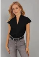 Kadın Siyah V Yaka Bluz EY2742
